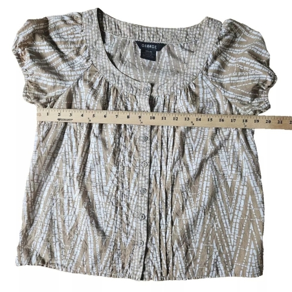 George Tan White Print Button Up Size M 8-10 Cotton Short Sleeve Pleats Preowned - Picture 6 of 8